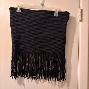 Bebe Black Strapless Fringe Knit Top
